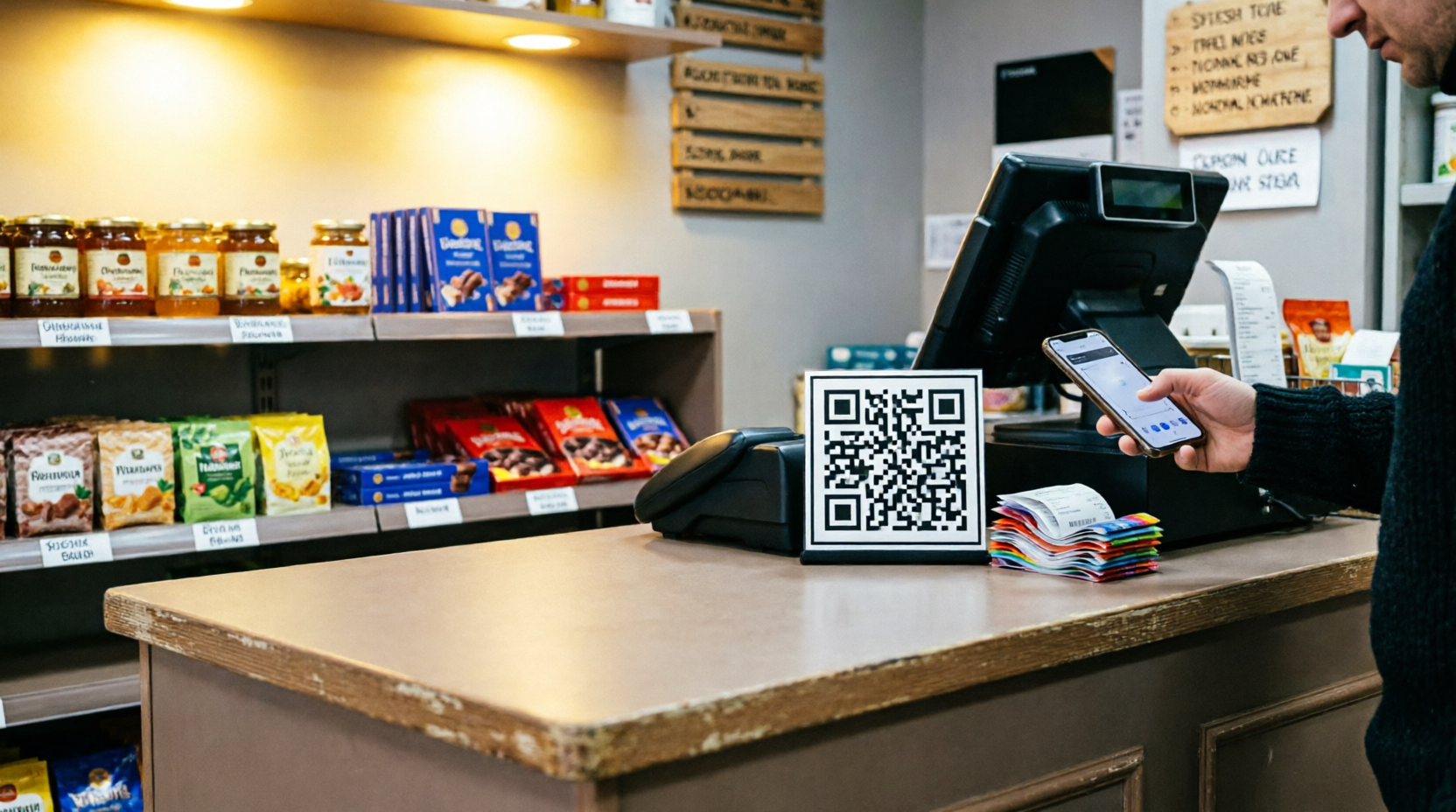 QR-визитка на кассе магазина